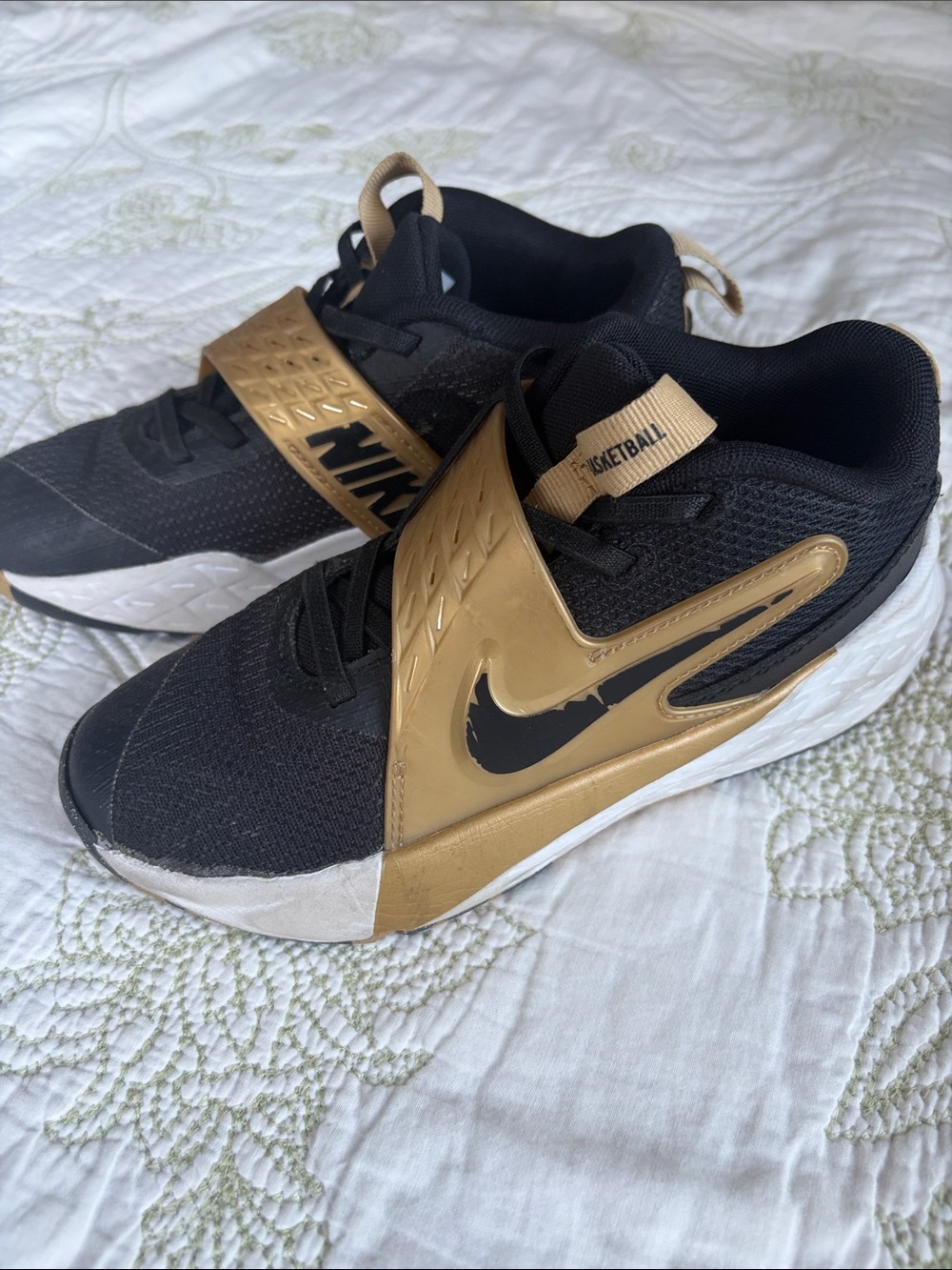 Nike Kids Black and Gold Strap Basketball Sneakers